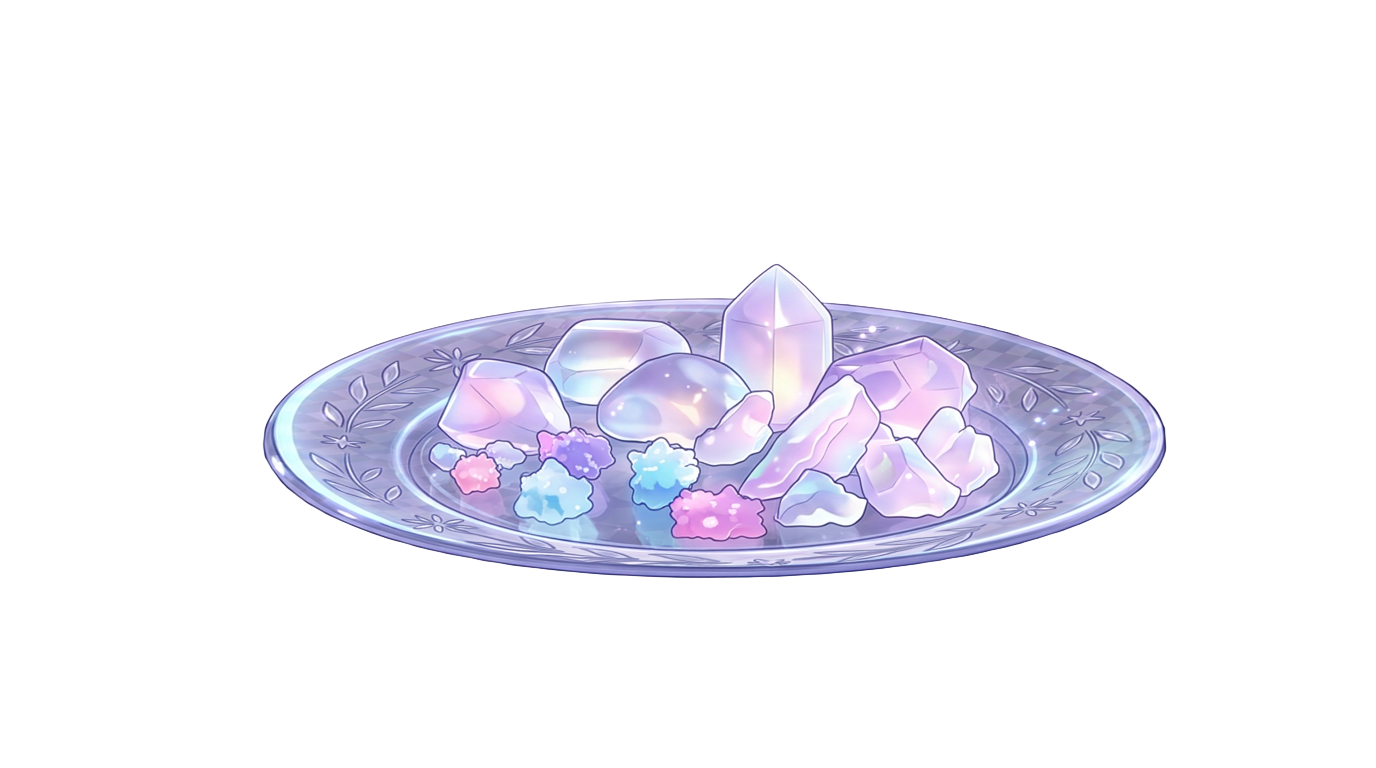 Firefly_このガラスの器に入ったお菓子とガラスの器を日本アニメ塗りのイラスト素材でほしい、少し発光している感じで、背景透過で 619008.png